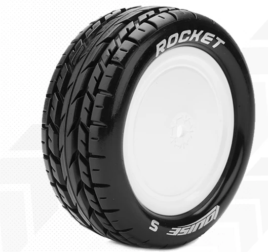 Louise RC 1:10 Pre Mounted E-Rocket 4WD Front Tire With 12mm White Rim - Soft (2) 3 Louise RC 1:10 Pre Mounted E-Rocket 4WD Front Tire With 12mm White Rim - Soft (2)