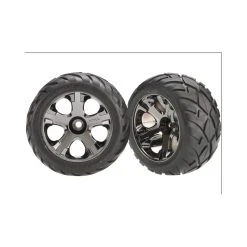 Traxxas Anaconda Tyres Pre-Glued On Black Chrome Nitro Front Wheels (2)
