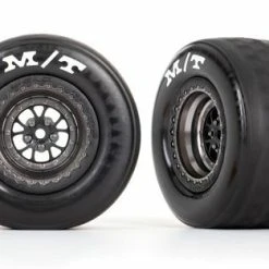 Traxxas Rear Tires & Wheels For Drag Slash (2): Matt Black Chrome