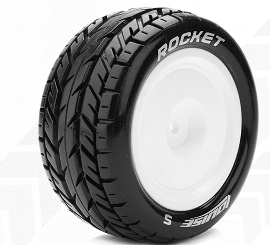 Louise RC 1:10 Pre Mounted E-Rocket 4WD Rear Tire With 12mm White Rim - Soft (2) 4 Louise RC 1:10 Pre Mounted E-Rocket 4WD Rear Tire With 12mm White Rim - Soft (2) - Image 2