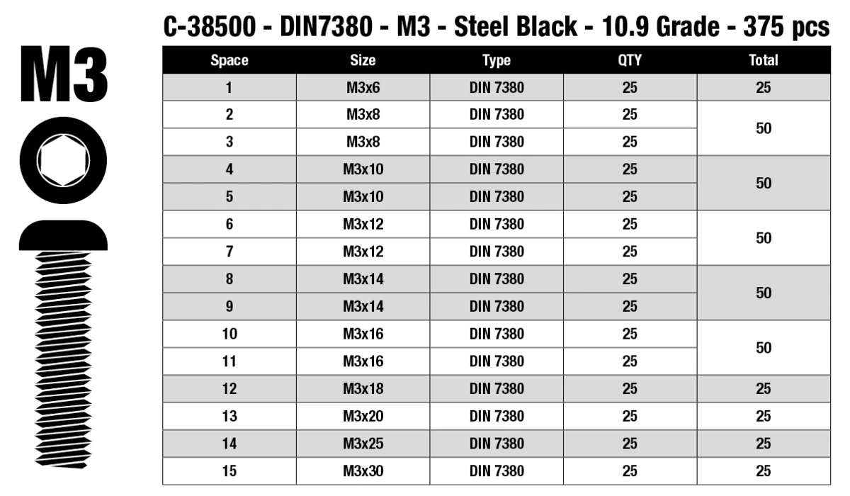 Team Corally - Screw Set M3 - Hex Button Head - 375pcs 5 Team Corally - Screw Set M3 - Hex Button Head - 375pcs - Image 3