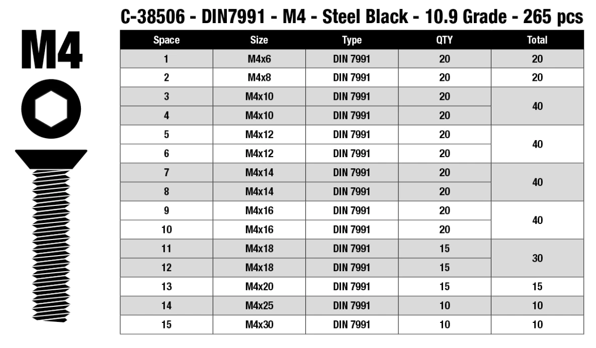 Team Corally - Screw Set M4 - Hex Flat Head - 265pcs 5 Team Corally - Screw Set M4 - Hex Flat Head - 265pcs - Image 3