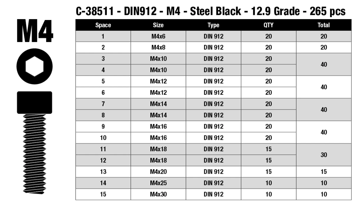 Team Corally - Screw Set M4 - Hex Socket Head - 265pcs 5 Team Corally - Screw Set M4 - Hex Socket Head - 265pcs - Image 3