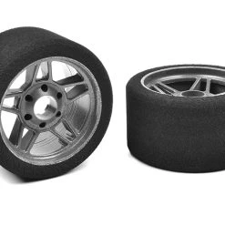 Team Corally Attack Foam Tires - 1/8 Track - 30 Shore - Front - 69mm - Carbon Rims - (2)