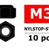Team Corally M3 Steel Nylstop Nut - Black - (10)
