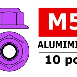 Team Corally Aluminium Nylstop Nut M5 Flanged Purple (10)