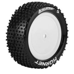 Louise RC - E-Hornet Buggy Tyre With White Rim For 12mm Hex - 4WD Rear - Mounted - Soft - (2)