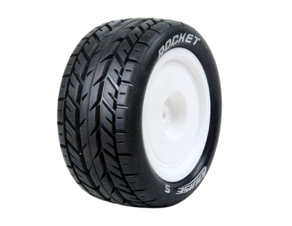 Louise RC 1:10 Pre Mounted E-Rocket 4WD Rear Tire With 12mm White Rim - Soft (2) 3 Louise RC 1:10 Pre Mounted E-Rocket 4WD Rear Tire With 12mm White Rim - Soft (2)